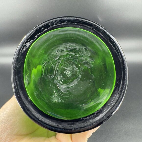 1970s Hand Blown Emerald Green Tall Cylinder Glass Vase Dimple Hand Made Vintage - Picture 5 of 14